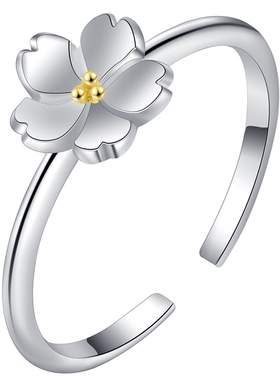 通体s925纯银戒指女花活口尾戒