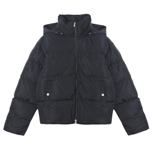 大花小花定制男装 秋冬 黑色中长款连帽棉衣棉服