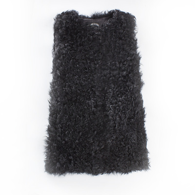 女士卷卷毛背心圆领拼接皮草马甲