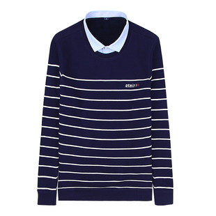 保罗保暖内衣假两件男士中青年加绒加厚冬季衬衫领针织衫上衣衬衣