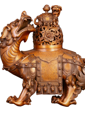 匠泽铜魂铜狮子香炉饰瑞兽仿古