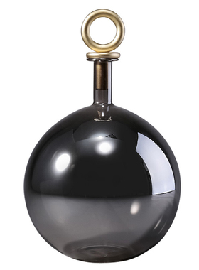 轻奢风灰黑色细口玻璃铜盖圆球