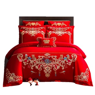 南极人全棉婚庆四件套新婚纯棉100床单被套大红色结婚房床上用品4
