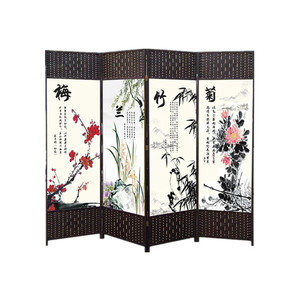 移动草编布艺实木屏风隔断折屏现代中式养生时尚客厅茶馆卧室酒店