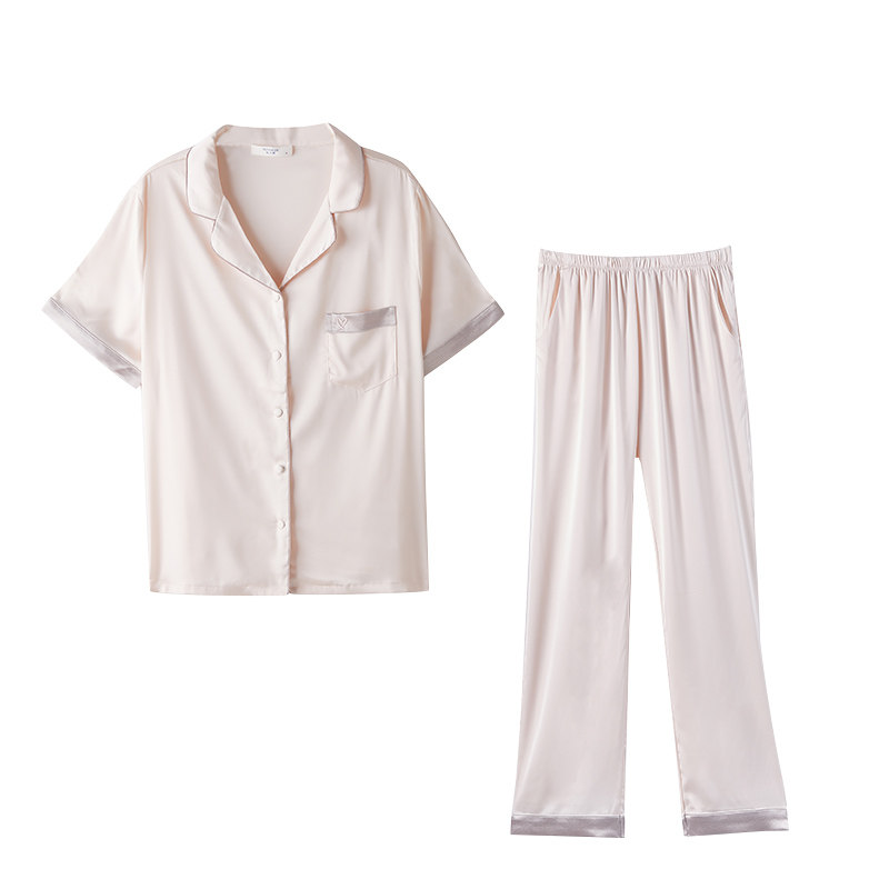 睡衣女春秋夏季冰丝两件套短袖长裤薄款可爱甜美大码家居服套装女