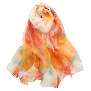 百搭丝巾女仿真丝春秋薄款丝绸围巾雪纺优柔纱妈妈款长款节日送礼