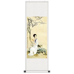 丝绸仕女挂画卷轴画玉梅群芳自在香李清照读书写字礼品挂画可定制