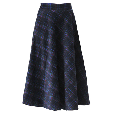 格子半身毛呢秋冬季厚款大摆裙