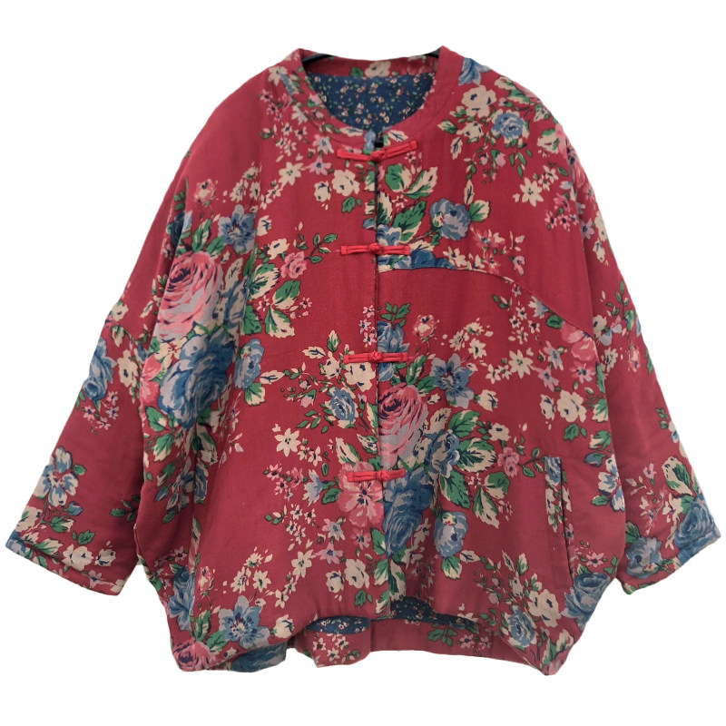 红色拜年大花复古盘扣中国风棉服