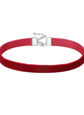 新款纯银红色丝绒毛绒choker项链