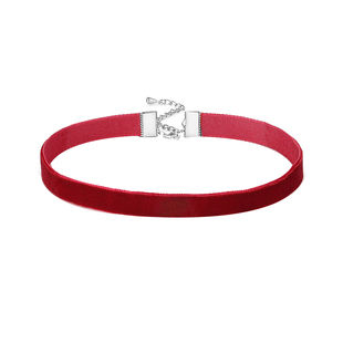 S925纯银红色丝绒毛绒choker项链女款新款项圈锁骨链小众百搭颈链