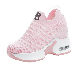 女士小白鞋女内增高网面透气坡跟厚底夏款鞋子白色休闲运动鞋网鞋