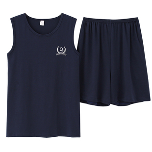 莫代尔睡衣男夏季背心薄款中老年休闲男士爸爸无袖家居服套装夏天