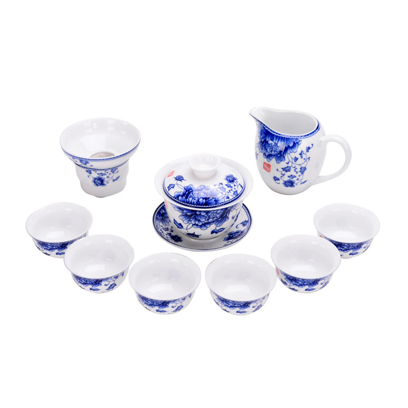 青花瓷茶具套装家用整套陶瓷功夫茶具白瓷泡茶器盖碗茶杯办公礼品