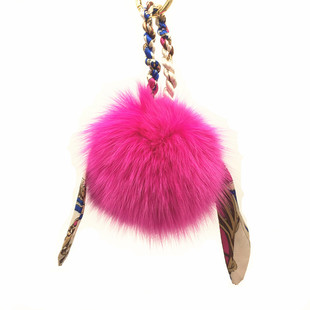 丝巾狐狸毛球包包挂件钥匙扣 女性时尚包包挂饰双肩包装饰品