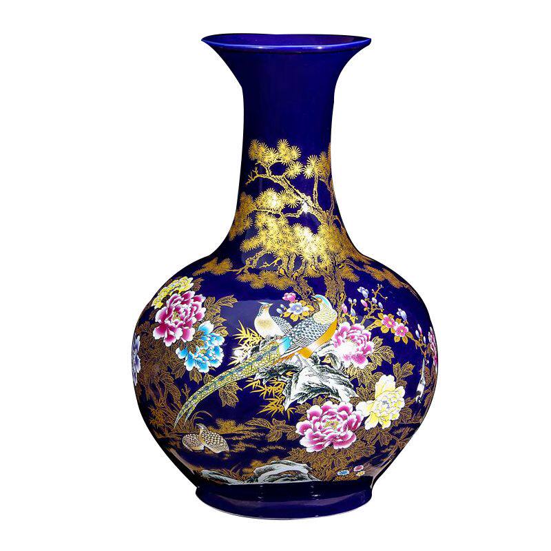 景德镇陶瓷器 描金落地大花瓶花插客厅酒店摆件插花现代中式花瓶