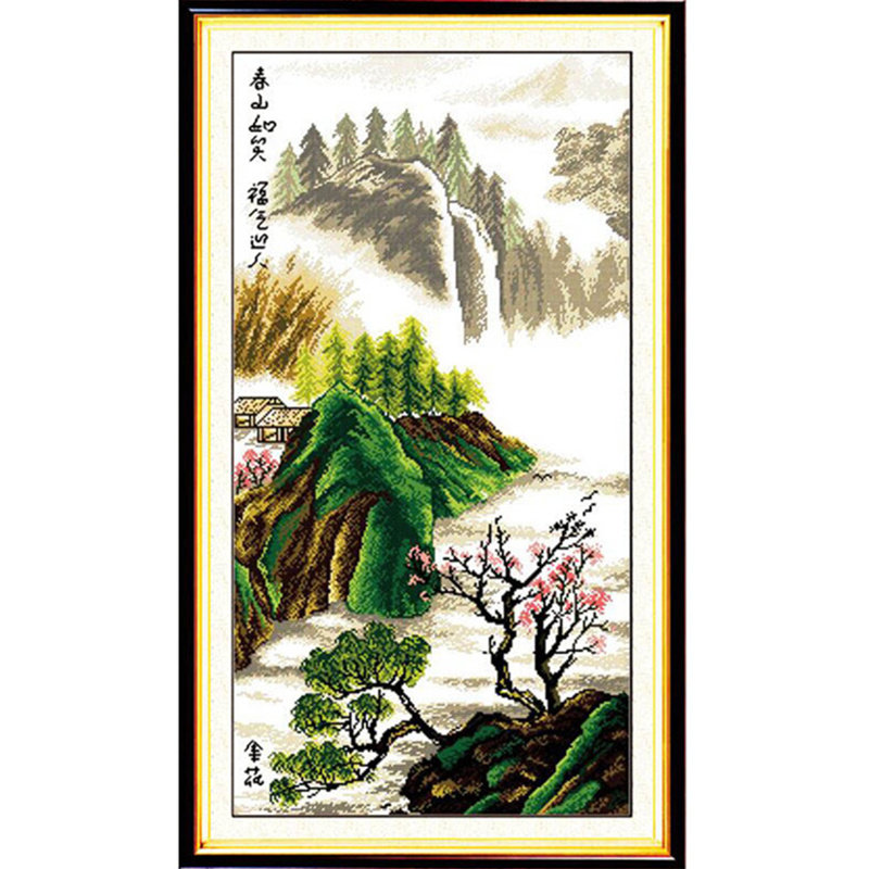 十字绣水墨山水风景客厅春山如笑