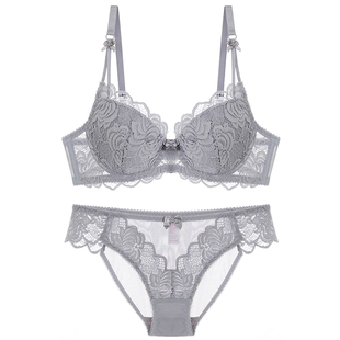 白色文胸套装中模杯内衣调整型聚拢收副乳上托D杯胸罩套装乳罩夏