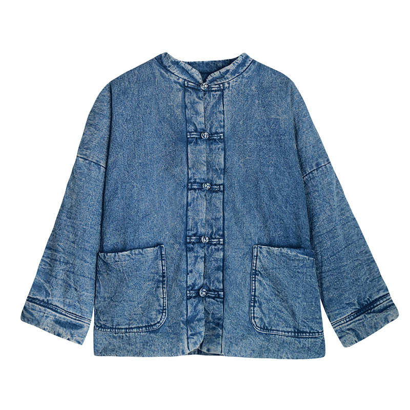 复古盘扣牛仔外套宽松短款棉服