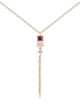 红宝石流苏纯银金色吊坠项链