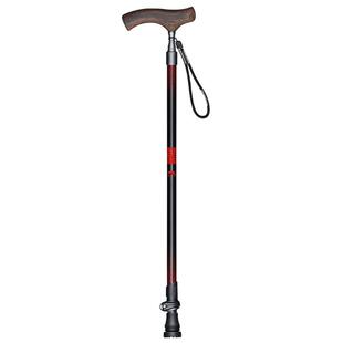 开拓者老人手杖 两节7075铝合金可伸缩拐棍 实木手柄拐杖老人防滑