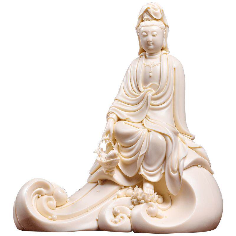 戴玉堂陶瓷摆件《鱼篮观音》林建胜玉黄瓷水月自在佛像供奉装饰