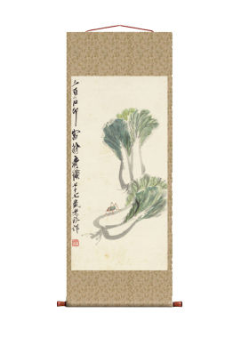齐白石 白菜蝈蝈图 挂画仿古画复制品花鸟画名人字画玄关书房装饰