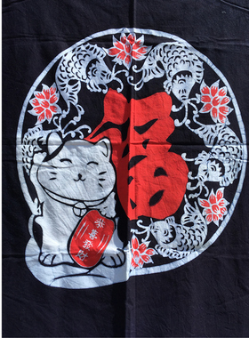 民族风手绘蜡染招财猫门帘居家餐厅客栈半遮风水蓝染扎染隔断帘