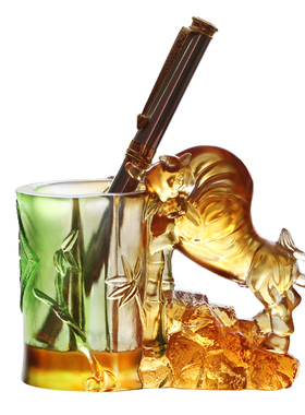 古法琉璃生肖牛笔筒工艺品送老板