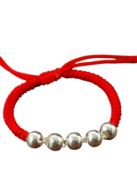 金刚结足银本命年情侣红绳手链