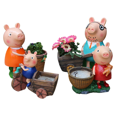 佩奇花缸户外多肉卡通动物摆件