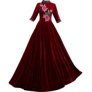 新款大合唱演出服女长裙连衣裙成人中老年金丝绒指挥礼服表演服装