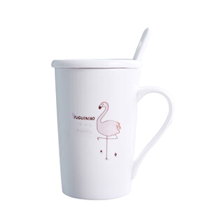 可爱卡通动物陶瓷杯子大容量马克杯简约情侣杯带盖勺咖啡杯牛奶杯