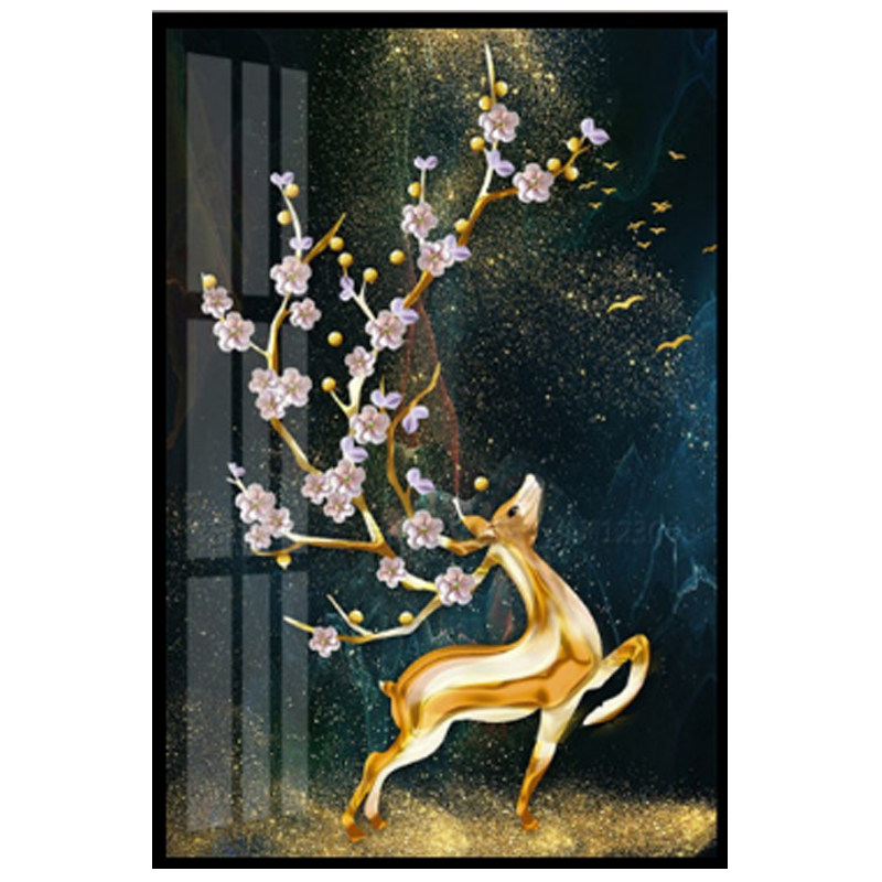 欧式玄关装饰画入户走廊过道竖版挂画美式风格招财麋鹿壁画楼梯画