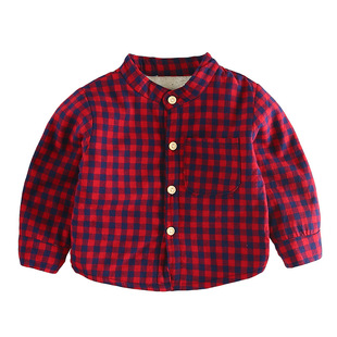 宝宝秋装男童衬衫婴幼儿童秋冬款立领衬衣格子衫加绒长袖小童潮装