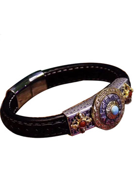 八卦金刚杵纯银时来运转皮手环