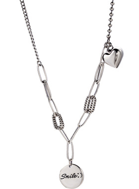 韩国东大门笑脸圆牌女泰银项链