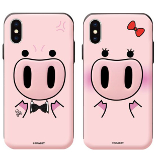 Line猪年苹果X插卡手机壳iPhoneXS小猪MAX卡通8plus防摔壳保护套