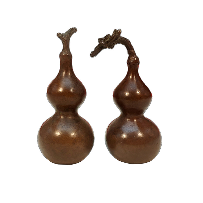 实心纯铜手工仿古紫铜包浆茶宠小物件葫芦案头把玩件盖置茶道摆件