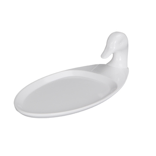 密胺仿瓷餐具北京烤鸭盘大酒店专用片皮鸭盘烧鹅盘创意回头鸭形盘