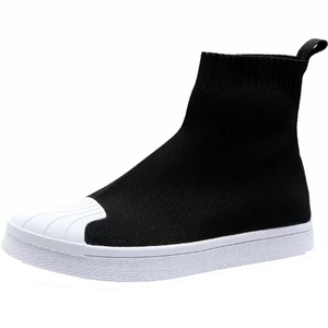 2022新款平底袜子鞋女春韩版弹力针织高帮休闲袜鞋平底贝壳头网红