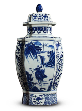 中式风高档别墅陶瓷博古架将军罐