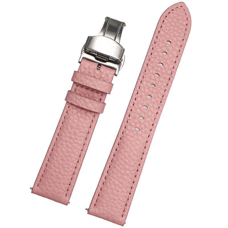 粉红色表带真皮手表带女皮表带女款软防水牛皮表链10 12 13 14mm