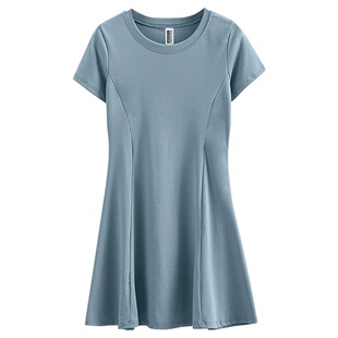 春夏赫本小黑裙圆领修身短袖连衣裙女装纯白纯色简约休闲打底裙