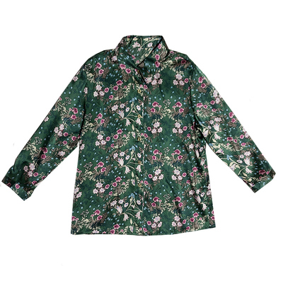 桑蚕丝弹力缎夏装长袖碎花打底衫