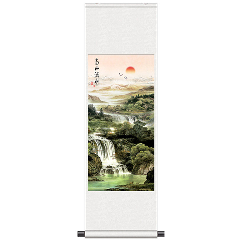 山水画招财富贵麋鹿好运丝绸