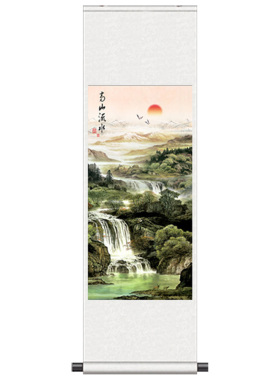 山水画招财富贵麋鹿好运丝绸