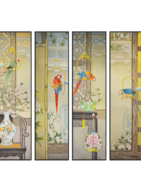 新中式风鹦鹉花鸟设计师装饰画