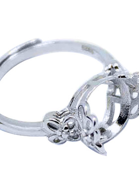 diy纯银可旋转珠子蜜蜡戒指空托