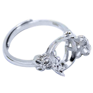 S925纯银戒指空托女款可旋转珠子戒托转运珠DIY蜜蜡珍珠托圆珠8-9